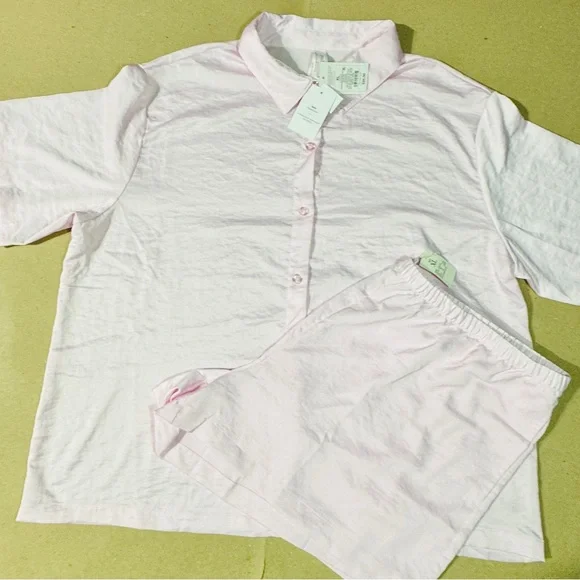 Satin Short Sleeve Notch Collar Top and Shorts Pajama Set - Auden Pink XL 369 - Picture 5 of 8